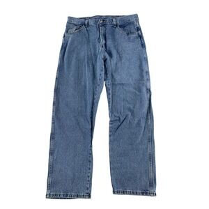 Rustler Jeans Mens 36x30 Blue Denim Straight Leg Five Pocket Zip Fly Medium Wash